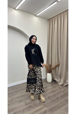 Leopar Etekli Sweat Takım