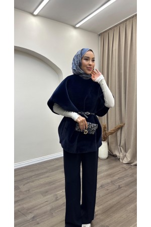 Kemerli Metal Düğmeli Kürklü Yelek