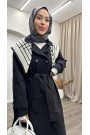 Eşarp Detaylı Trençkot-Siyah