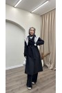 Eşarp Detaylı Trençkot-Siyah