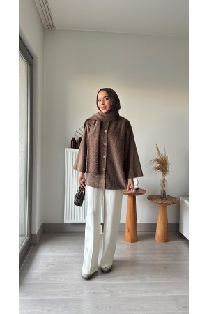 Atkılı Peluş Ceket-Siyah