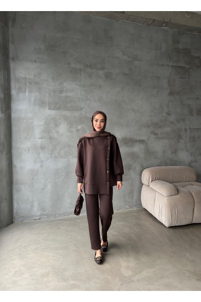 Asimetri Düğme Detaylı Scuba Takım-Lacivert