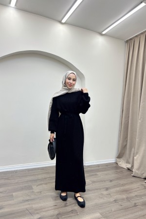 Kolları Manşetli Selanik Elbise-Siyah