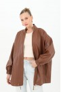 Oversize Kısa Deri Ceket-Kahverengi