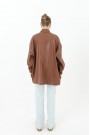Oversize Kısa Deri Ceket-Kahverengi