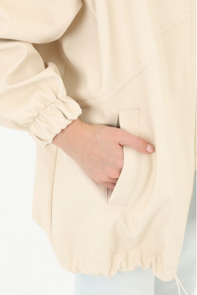 Oversize Kısa Deri Ceket-Taş