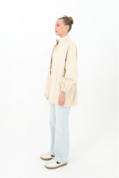 Oversize Kısa Deri Ceket-Taş