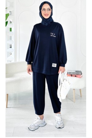 Çift Baskılı Ve Etiketli Takım-Lacivert