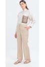 Cepli Boru Paça Keten Pantolon-Bej