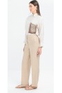 Cepli Boru Paça Keten Pantolon-Bej