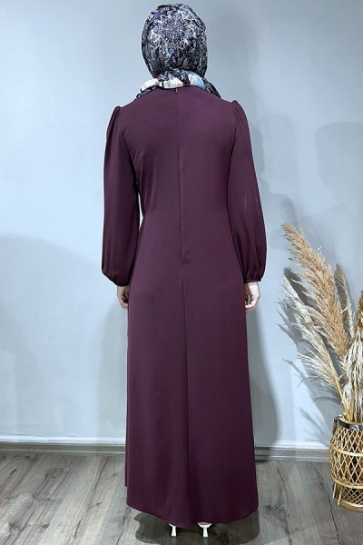 Önü Bağlamalı Elbise-Bordo