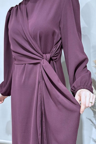 Önü Bağlamalı Elbise-Bordo