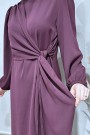 Önü Bağlamalı Elbise-Bordo