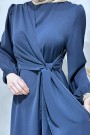 Önü Bağlamalı Elbise-Lacivert