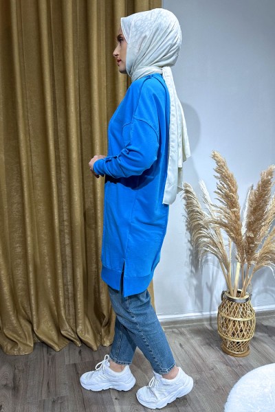 Önü Çift Şeritli Tunik-Mavi