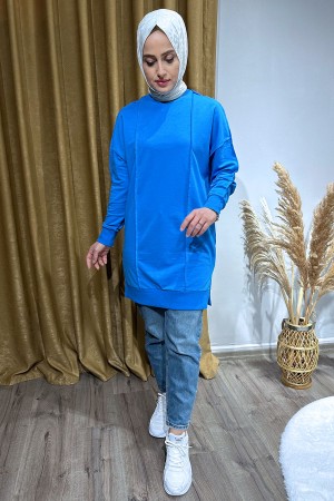 Önü Çift Şeritli Tunik-Mavi