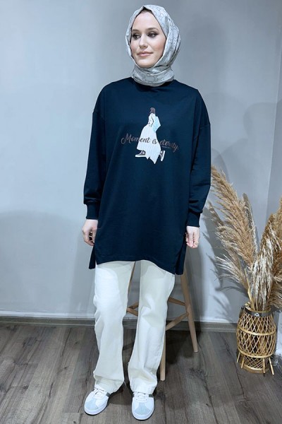 Kız Baskılı Sweat-Lacivert
