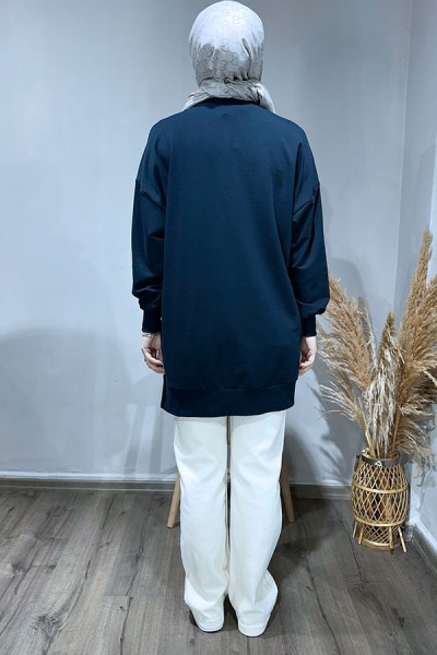 Motosiklet Baskılı Sweat-Lacivert