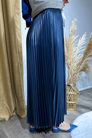 Pileli Etek-Lacivert