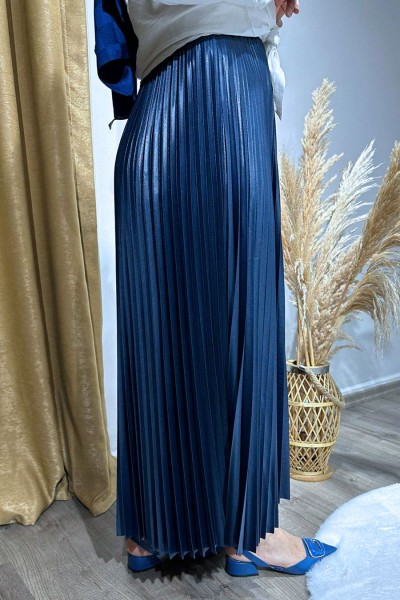 Pileli Etek-Lacivert