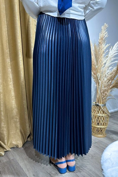 Pileli Etek-Lacivert