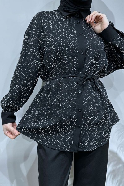 Taşlı Pantolon Takım-Siyah