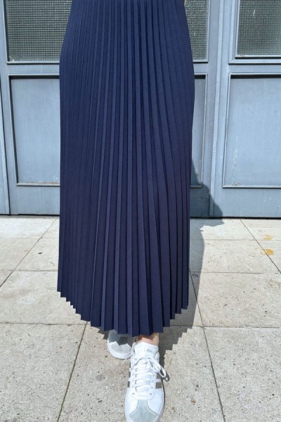 Pliseli Uzun Etek-Lacivert