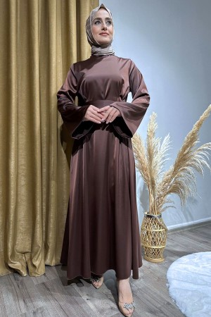 Saten Elbise-Kahverengi