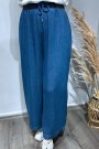 Beli Lastikli Bol Paça Pantolon-Mavi
