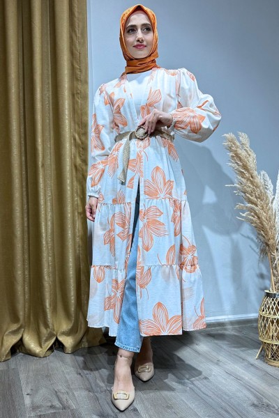 Hasır Kemerli Kimono-Turuncu