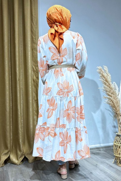 Hasır Kemerli Kimono-Turuncu