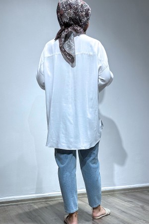 Cepli Tensel Gömlek-Beyaz