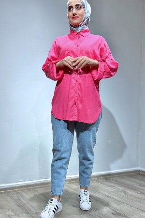 Cepli Tensel Gömlek-Pembe