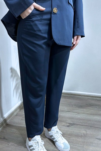 Metal Düğmeli Blazer Ceketli Takım-Lacivert