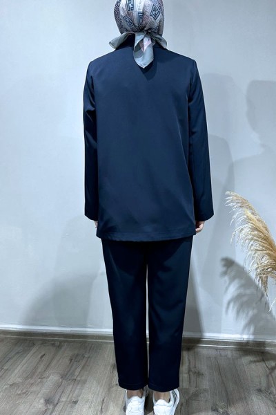 Metal Düğmeli Blazer Ceketli Takım-Lacivert