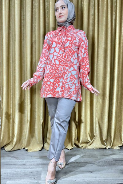 Desenli Modal Gömlek-Nar