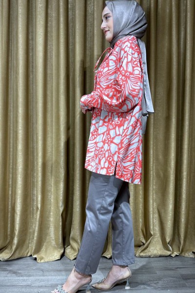 Desenli Modal Gömlek-Nar