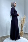 Drapeli Şifon Elbise-Mor