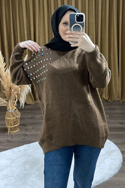 Omuzu Taşlı Kazak-Kahverengi