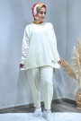 Pantolonu Pensli Oversize Takım-Krem