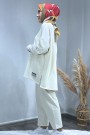 Pantolonu Pensli Oversize Takım-Krem