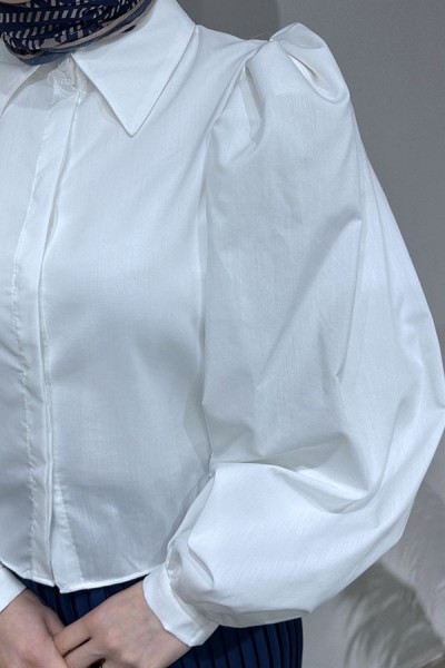 Balon Kol Bebe Yaka Gömlek-Ekru